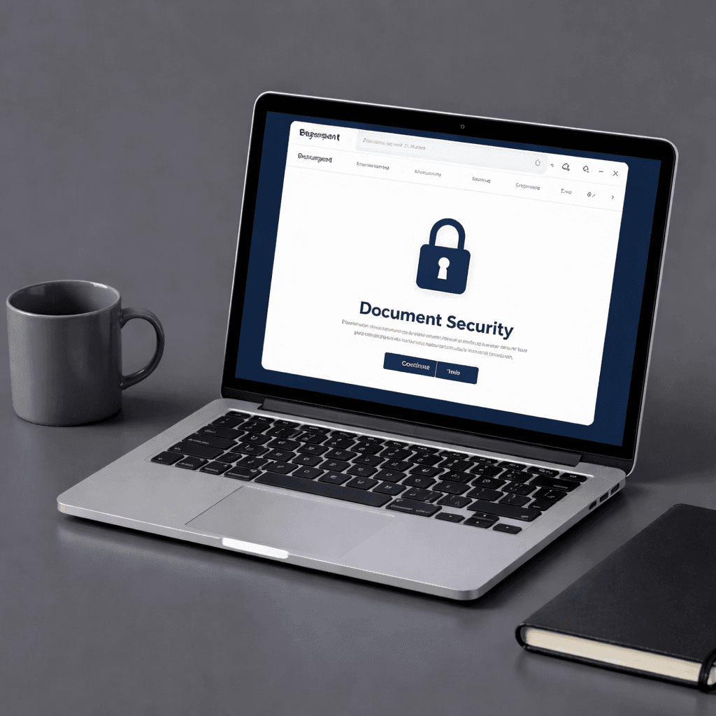 Laptop showing document security interface